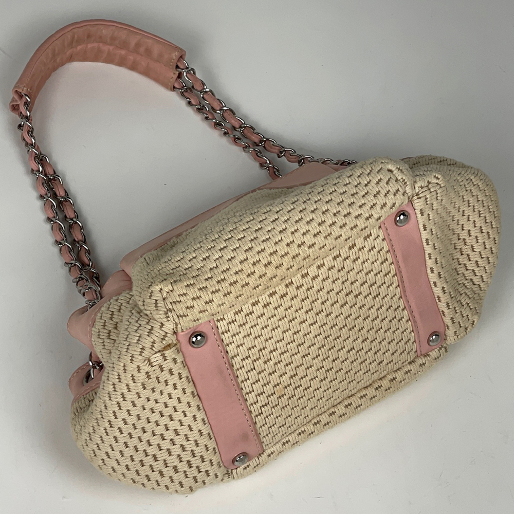 Chanel Chain Fabric Logo Natural Shoulder Pink Bag